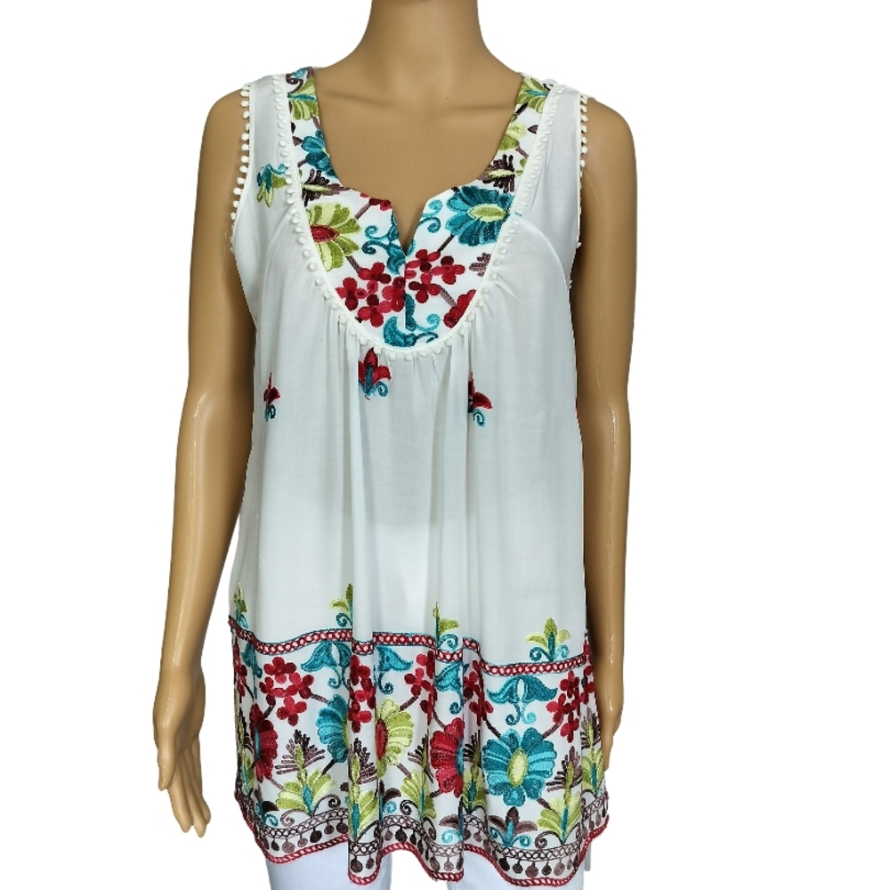 White Embellished Oversized Sleeveless Tunic Size M